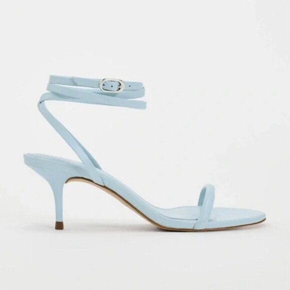 ZARA WRAP STRAP LEATHER SANDALS in LIGHT BLUE size 7.5-8 US - Picture 3 of 8